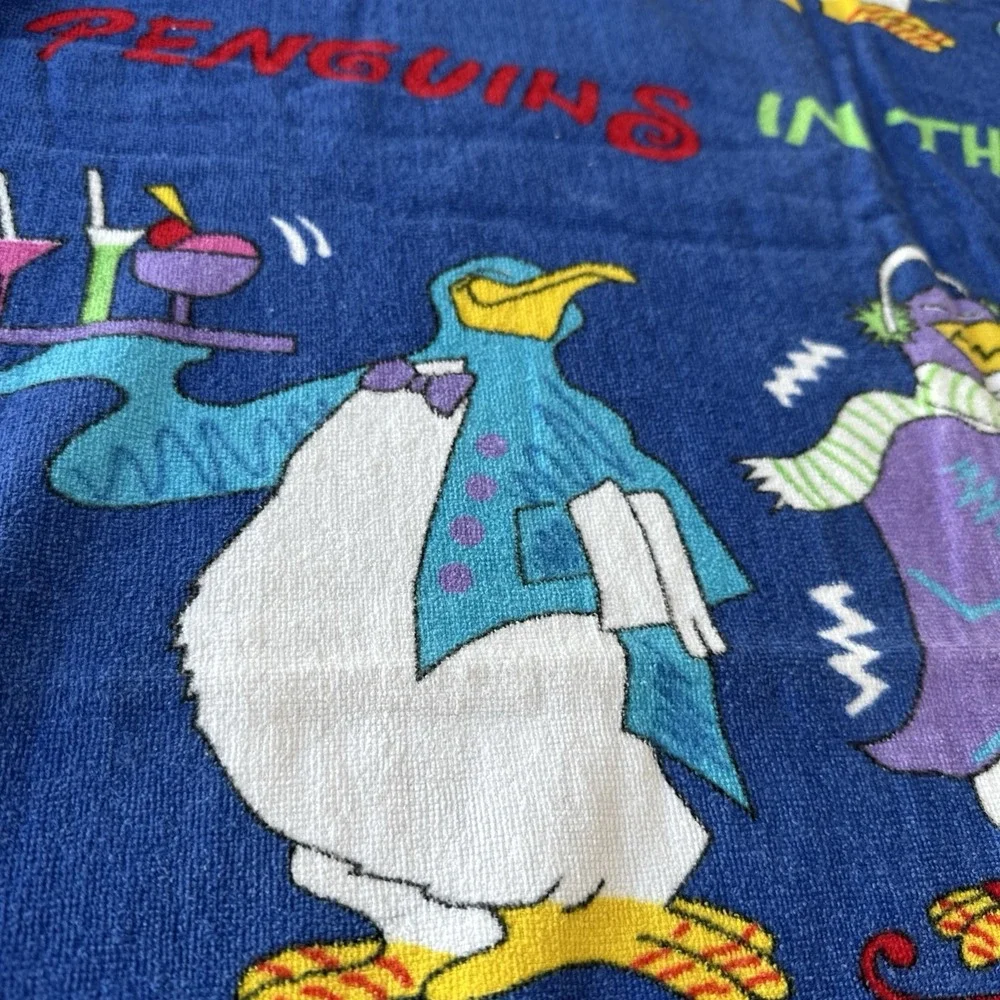 Cotton Beach Towel Vintage Penguins 52x29 Davidson Cotton Company